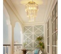 Living And Home Modern Chandelier Three Circle Droplet Crystal Shade Chorme Base Mount Ceiling Light