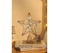 Living And Home Modern Metal Pre-Lit Star Christmas Tree Topper With Beads In Gold Gold