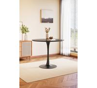 Living And Home Modern Metal Round Table Mdf Top With Metal Base In Black Black One Size
