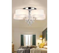 Living and Home Modern Round Acrylic LED Semi Flush Mount with Crystal Accent in White Living and Home White
