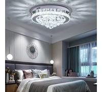 Living And Home Modern Round Crystal Droplets Led Semi Flush Mount Ceiling Light Chandelier Lamp 40Cm Cool White