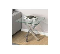 Living and Home Modern Square Tempered Glass Top Coffee End Table with Chrome Cross Leg - Clear