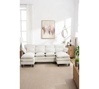 Living And Home Modern U-Shaped Chenille Sectional Sofa In White White