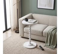 Living And Home Modern White Round Side Table With Solid Wood Pedestal Base, 30Cm Dia X 60.5Cm H