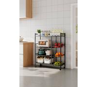 Living And Home Multi-Tiered Kitchen Microwave Storage Rack Trolley Cart W/ Wheels, 3 Fruits Vegetables Baskets 80-90Cm W In Black Black