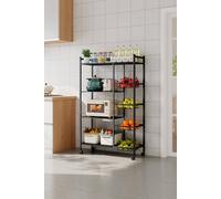 Living And Home Multi-Tiered Kitchen Microwave Storage Rack Trolley Cart W/ Wheels, 4 Fruits Vegetables Baskets 80-90Cm W In Black Black