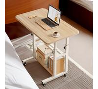 Living And Home Natural Wood Color, Movable And Height-Adjustable Bedside Computer Desk, 60Cm (W) X 37Cm (D) X 90Cm (H)