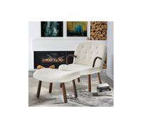 Living And Home Netural Bouclé Armchair And Footstool Set With Wooden Legs In White White