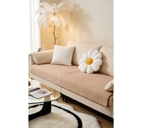 Living And Home Non-Slip Faux Plush Sherpa-Style Sofa Cover In Camel Camel Small