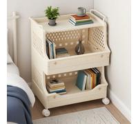 Living And Home Off-White, Two-Tiered, Movable, Multi-Functional Household Living Room Storage Rack, 40Cm W X 30Cm D X 52.5Cm H