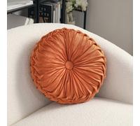 Living And Home Orange Comfortable Supportive Modern Round Pumpkin Pleated Velvet Throw Pillow Sofa Cushion Seat Pad Dia 45 Cm