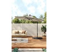 Living And Home Outdoor 32 Led Lighted Patio Umbrella With Crank Lift System, Cross Base & Fillable Base In Beige Beige