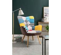 Living and Home Patchwork Tufted Button Linen Accent Chair with Wooden Legs - Multi