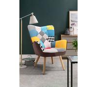 Living And Home Patchwork Tufted Button Linen Accent Chair With Wooden Legs Multi One Size