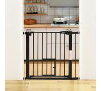 Living and Home Pet Safety Gate Stair Pressure Fit with Lockable Cat Flap