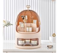 Living And Home Pink Rotating Music Box Design Makeup Organizer With Sliding Doors And Drawer