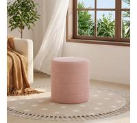 Living And Home Pink Round Teddy Fleece Upholstered Footstool, 43Cm Dia X 46Cm H