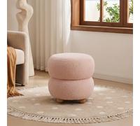 Living And Home Pink Round Teddy Fleece Upholstered Footstool With Rubberwood Legs, 39Cm Dia X 39Cm H
