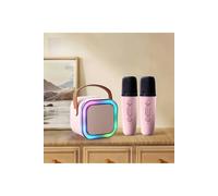 Living and Home Portable Karaoke Machine with Wireless Microphones and RGB Lights - Pink