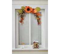 Living And Home Pre-Lig Autumn Sunflower Swag Wreath With Chrysanthemums & Pumpkins For Garden, Porch & Fall Season In Orange Orange One Size