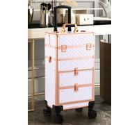 Living and Home Professional 3-in-1 Makeup Trolley Large Beauty Cosmetics Vanity Organizer Rolling Case - White