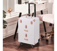 Living And Home Professional 3 In 1 White Cosmetic Trolley Case Makeup Case Box On Wheels
