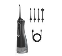 Living And Home Pure Black Portable Cordless Water Dental Flosser Irrigator With 4 Replaceable Jet Tips