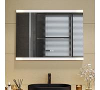 Living And Home Rectangular Frameless Anti-Fog Dimmable Led Vanity Bathroom Mirror With Clock 80X60Cm