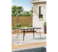 Living and Home Rectangular Glass Top Garden Dining Table, Steel Tempered Glass Table w/ Parasol Hole for Patio, Balcony, Backyard, Poolside Living and Home Black 150x90 cm