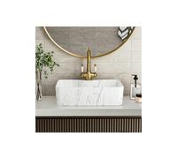 Living and Home Rectangular Marble Bathroom Vanity Vessel Sink - White