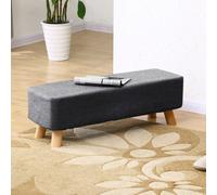 Living And Home Rectangular Tofu Shaped Grey Linen Upholstered Footstool Footrest With Solid Wooden Legs W 810 X D 280 X H 260 mm