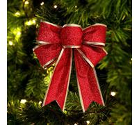 Living And Home Red 10-Piece Bow Ribbon Christmas Tree Decorations 25Cm L X 20Cm W