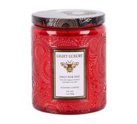 Living And Home Red Embossing Glass Cup Soy Wax Orange Breeze After Rain Scented Candle With Lid, 16-Hour Burn