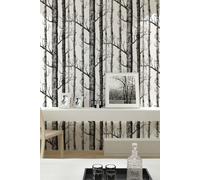 Living And Home Removable Fabric Birch Tree Wallpaper Roll In White White One Size