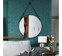 Living and Home Retro Round Hanging Mirror with Adjustable Leather Strap - 60CM
