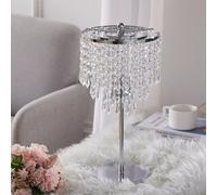 Living And Home Romantic Small Silver 3 Tier Crystal Table Lamp With Round Base