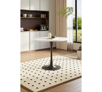 Living and Home Round Dining Table with Black Metal Base & MDF Top - White