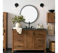 Living and Home Round Metal LED Mirror with Hanging Strap - 60cm W x 4cm D x 60cm H