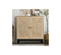 Living and Home Rustic Wooden Sideboard with Woven Doors - Beige