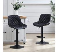Living and Home Set of 2 Faux Leather Height Adjustable Bar Stool Black
