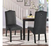 Living and Home Set of 2 Grey Velvet Upholstered High Back Dinning Chair