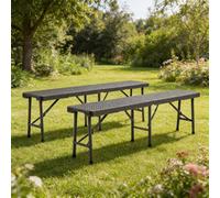 Living And Home Set Of 2 Rattan Plastic Outdoor Folding Bench Black Portable With Carrying Handle 5.9Ft