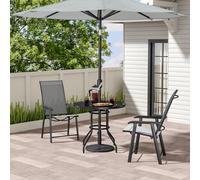 Living And Home Set Of 3 Black Garden Ripple Glass Round Umbrella Table And Folding Chairs Set 80 Cm