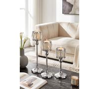 Living And Home Set Of 3 Decorative Candlesticks Tealight Candle Holders In Silver Silver