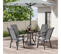 Living And Home Set Of 5 Black Garden Ripple Glass Round Umbrella Table And Folding Chairs Set 80 Cm