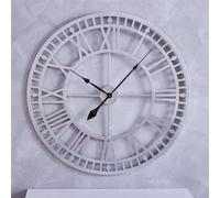 Living And Home Silver Modern Round Large Skeleton Metal Wall Clock Bedroom Decorative With Roman Numerals 80Cm