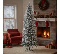Living And Home Slim-Fitting Flocked Christmas Tree With X-Shaped Support, 60Cm W X 180Cm H