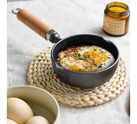 Living And Home Small Black Cast Iron Frying Pan With Removable Wooden Handle, Induction And Open Flame Compatible