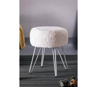 Living And Home Soft Fluffy White Low Chair Dressing Footstool With Metal Leg White One Size