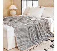 Living And Home Soft Warm Reversible Plain Striped Throw Blanket Machine Washable Easy To Clean 150Cm W X 100Cm D